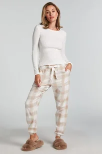 Hunkemöller Flanelowe spodnie od piżamy Beżowy - Bielizna nocna - miniaturka - grafika 1