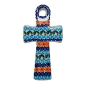 Ozdoby bożonarodzeniowe - Ceramiczny krzyż wiszący Ceramika Bolesławiec - miniaturka - grafika 1