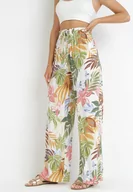 Spodnie damskie - Białe Szerokie Spodnie z Wiskozy w Kwiaty Naomie - miniaturka - grafika 1