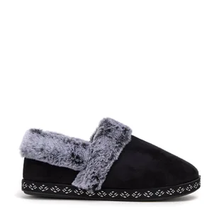 Damskie kapcie z futerkiem czarne - Półbuty męskie Damskie kapcie z futerkiem czarne - Półbuty męskie - miniaturka - grafika 1