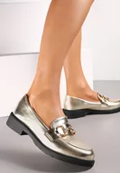 Mokasyny damskie - Złote Mokasyny z Dekoracyjną Klamerką i Płaskim Obcasem Tanalah - miniaturka - grafika 1