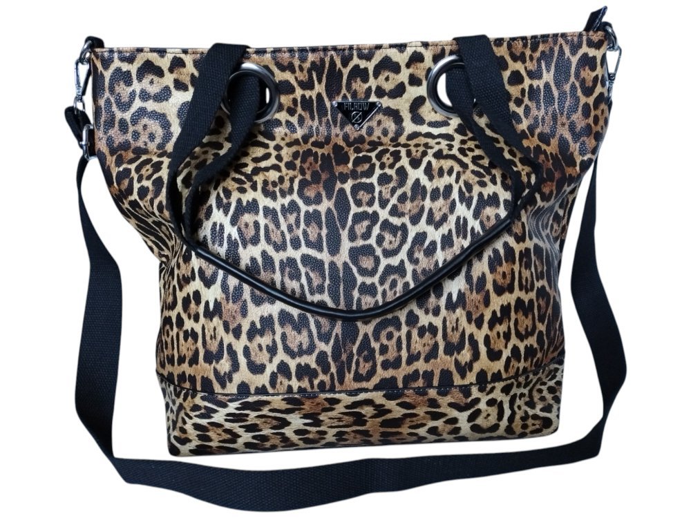 Torebka Damska Shopper Z Przegrodą Duża Brązowa Torba Na Ramię, Panterka