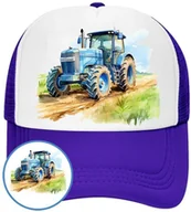 Czapki i chusty sportowe męskie - Czapka z Daszkiem Traktor Niebieska z Nadrukiem Na Lato Siatka Bejsbolówka - miniaturka - grafika 1