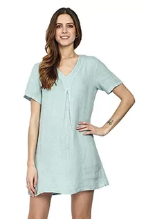 Sukienki - Bonateks Damska sukienka 100% lniana Made in Italy, Krótki rękaw z przodu, Jade, rozmiar: M, Jadeit, M - grafika 1