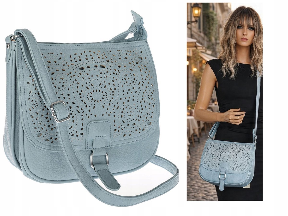 Torebka damska HERISSON pojemna ażurowa Listonoszka 15B322 Niebieska