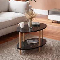 Ławy i stoliki kawowe - [en.casa] Stolik kawowy Højreby z dolną półką Stolik do salonu Stolik kawowy 43 x 70 x 44 cm Stolik pod sofę Owalny stolik boczny Marmur, czarny - miniaturka - grafika 1