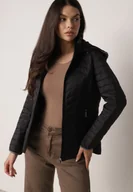 Kurtki damskie - Czarna Pikowana Kurtka Przejściowa z Ozdobną Lamówką przy Kapturze Tidorna - miniaturka - grafika 1