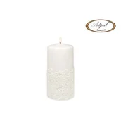 Świece - Świeca pieńkowa 15 x 7 cm koronka V lakier biała - miniaturka - grafika 1