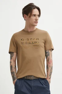 G-Star Raw t-shirt bawełniany męski kolor beżowy z nadrukiem - Koszulki męskie - miniaturka - grafika 1