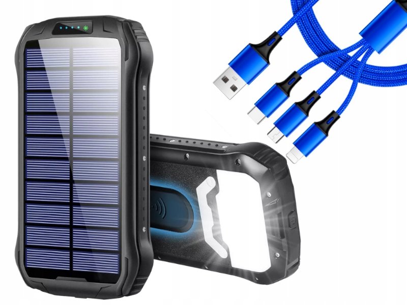 Powerbank Solarny Bateria 26800 Latarka Kabel 3w1