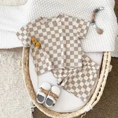 Dresy i komplety dla chłopców - TEMU 2 szt./Zestaw Ubrania dla Chłopca Stylowy Kratowany Miękki i Wygodny T-shirt z Krótkim Rękawem + Uniwersalne Modne Szorty na , Idealny Prezent - miniaturka - grafika 1