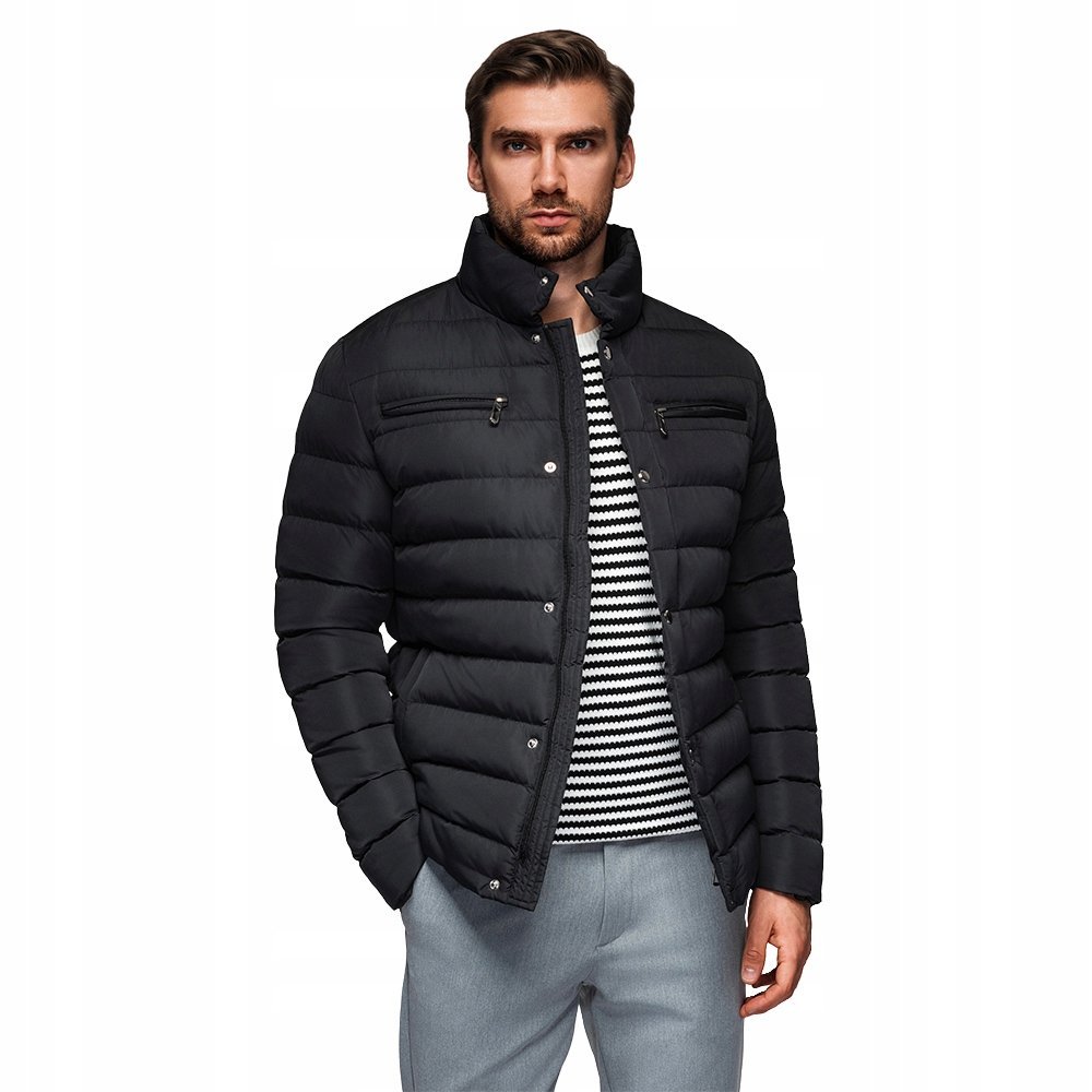 Pikowana kurtka męska ze stójką i zamkami - czarna V1 OM-JALP-0260 r. XXL