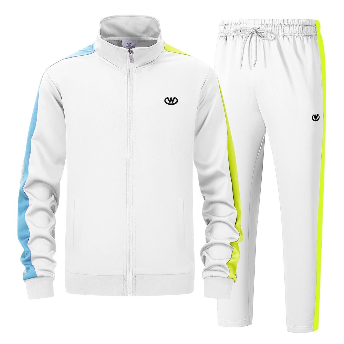 Męski Dres Komplet Sportowy Bluza Rozpinana i Spodnie Wygodny Biały 3XL