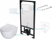 Miski WC - Deante Peonia Zestaw Toaleta WC 51x36 cm bez kołnierza + deska wolnoopadająca + stelaż podtynkowy + przycisk spłukujący Slim Bianco CDEA6ZPW - miniaturka - grafika 1