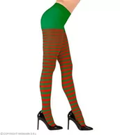 Dodatki do strojów karnawałowych - RAJSTOPY ELF CZERWONO-ZIELONE PASKI-XL - miniaturka - grafika 1
