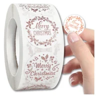 Zabawki kreatywne - Naklejki na rolce 500 szt. złocone DIY świąteczne Merry Christmas - miniaturka - grafika 1