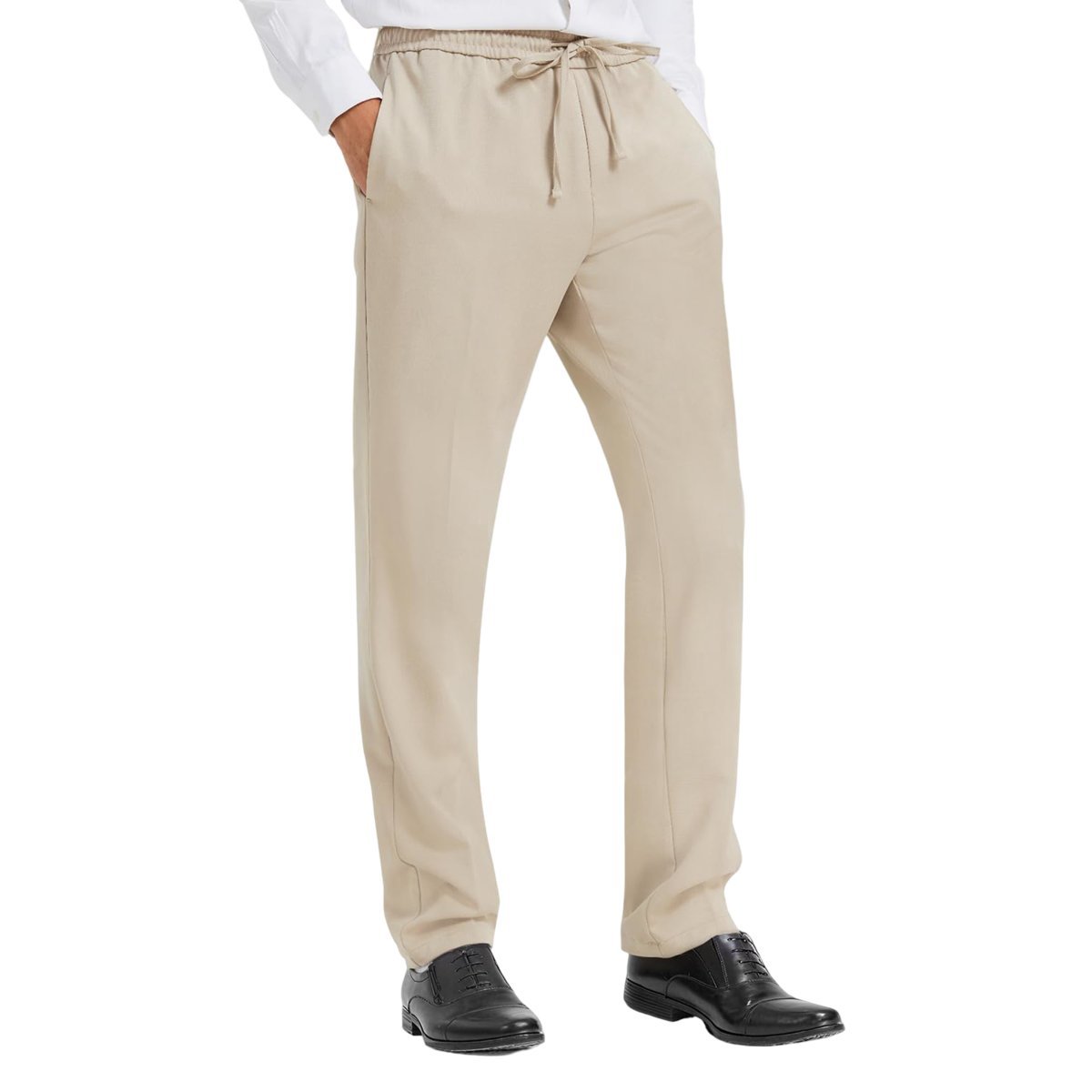 Męskie Spodnie Garniturowe Materiałowe Casualowe Chino Regular Fit Beżowe L