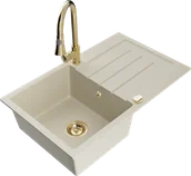 Zlewozmywaki z baterią - Mexen Bruno zlewozmywak granitowy 1-komorowy z ociekaczem i baterią kuchenną Elia, beżowy - 6513-69-670101-50 - miniaturka - grafika 1
