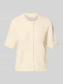 Swetry damskie - Kardigan o kroju regular fit z mieszanki bawełny i bouclé - miniaturka - grafika 1