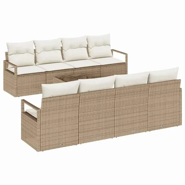 Zestaw Sof Ogrodowych dla 4 Osób, Beżowy Rattan i Kremowe Poduszki, 70cm