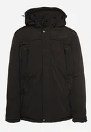 Kurtki męskie - Czarna Kurtka Zimowa z Ociepleniem i Odpinanym Kapturem oraz Kieszeniami Izalinda - miniaturka - grafika 1