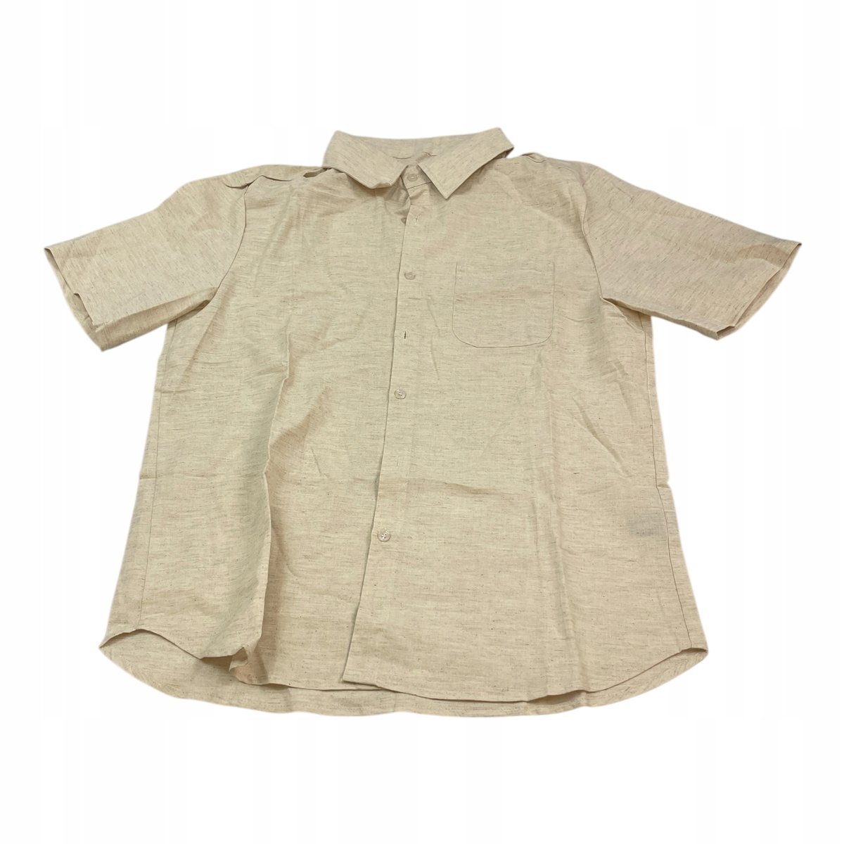 Męska koszula Old Money - stójka, krótki rękaw, rozmiar M