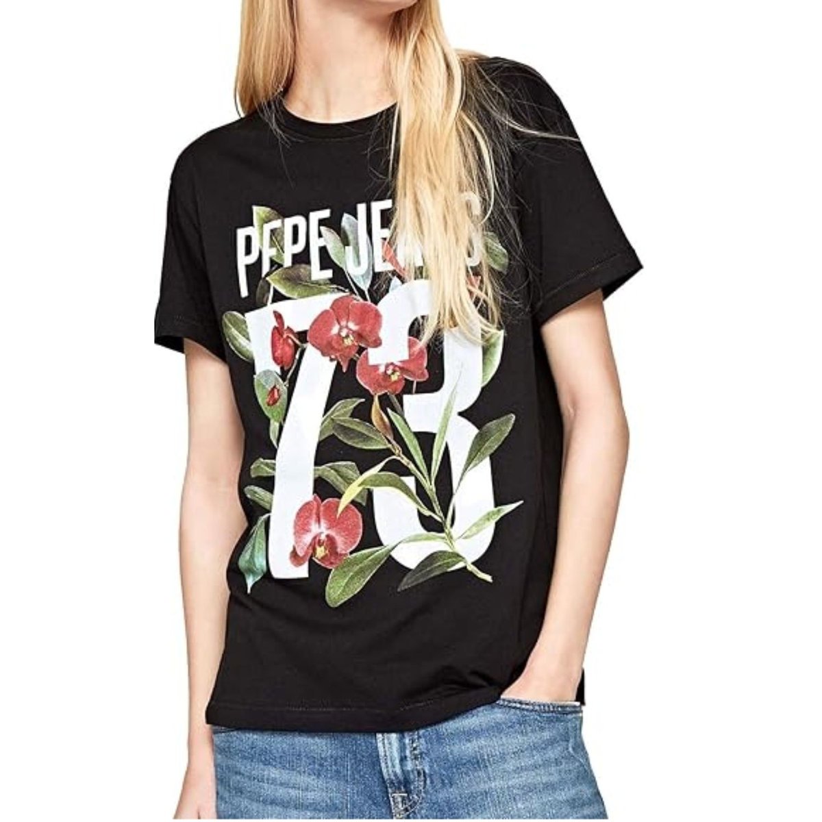 Koszulka damska Pepe Jeans Kelly czarna z nadrukiem -S