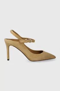 Czółenka - Tommy Hilfiger szpilki zamszowe TH POINTY STRAP HEEL kolor beżowy FW0FW07693 - grafika 1