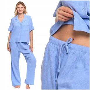 Mu��linowa PI��AMA DAMSKA Bawe��niana Kr��tka Koszula D��ugie Spodnie MORAJ L - Piżamy damskie - miniaturka - grafika 1