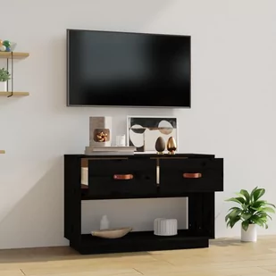 Szafka pod TV, czarna, 90x40x60 cm, lite drewno sosnowe - Szafki RTV - miniaturka - grafika 4