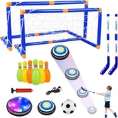 Piłki dla dzieci - MINI HOKEJ ZESTAW GIER OGRODOWYCH PIŁKA NOŻNA BRAMKI KRĘGLE KIJE HOKEJOWE - miniaturka - grafika 1