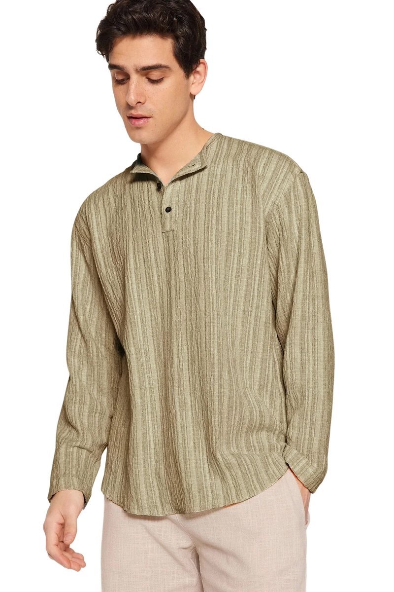 TRENDYOL MAN MĘSKA KOSZULA CASUAL Z DŁUGIM RĘKAWEM W PASKI LEN S 5DA