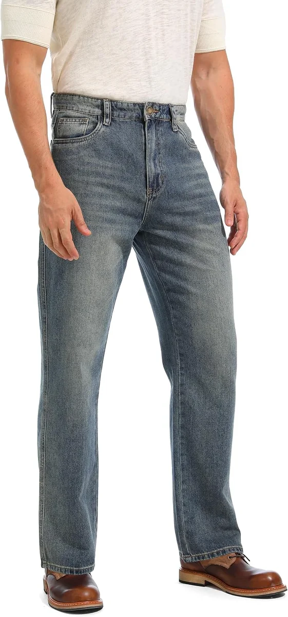 Męskie Spodnie Jeansowe Baggy Luźne Vintage Szerokie Niebieskie W38 L30