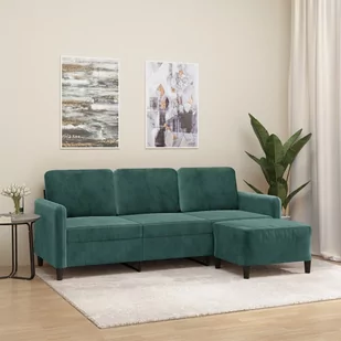3-osobowa sofa z podnóżkiem, ciemnozielony, 180 cm, aksamit - Sofy i kanapy - miniaturka - grafika 1