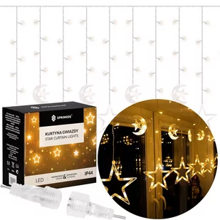 Springos Kurtyna świetlna 138 led girlanda gwiazdki, księżyce lampki zewnętrzne sople ciepły biały CL4013 - Oświetlenie świąteczne - miniaturka - grafika 1
