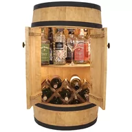 Pozostałe akcesoria barmańskie - Barek Beczka Drewniana Z Drzwiami, Półką I Rozkładanym Leżakiem Na Butelki Z Winem Led Jasny Dąb - miniaturka - grafika 1