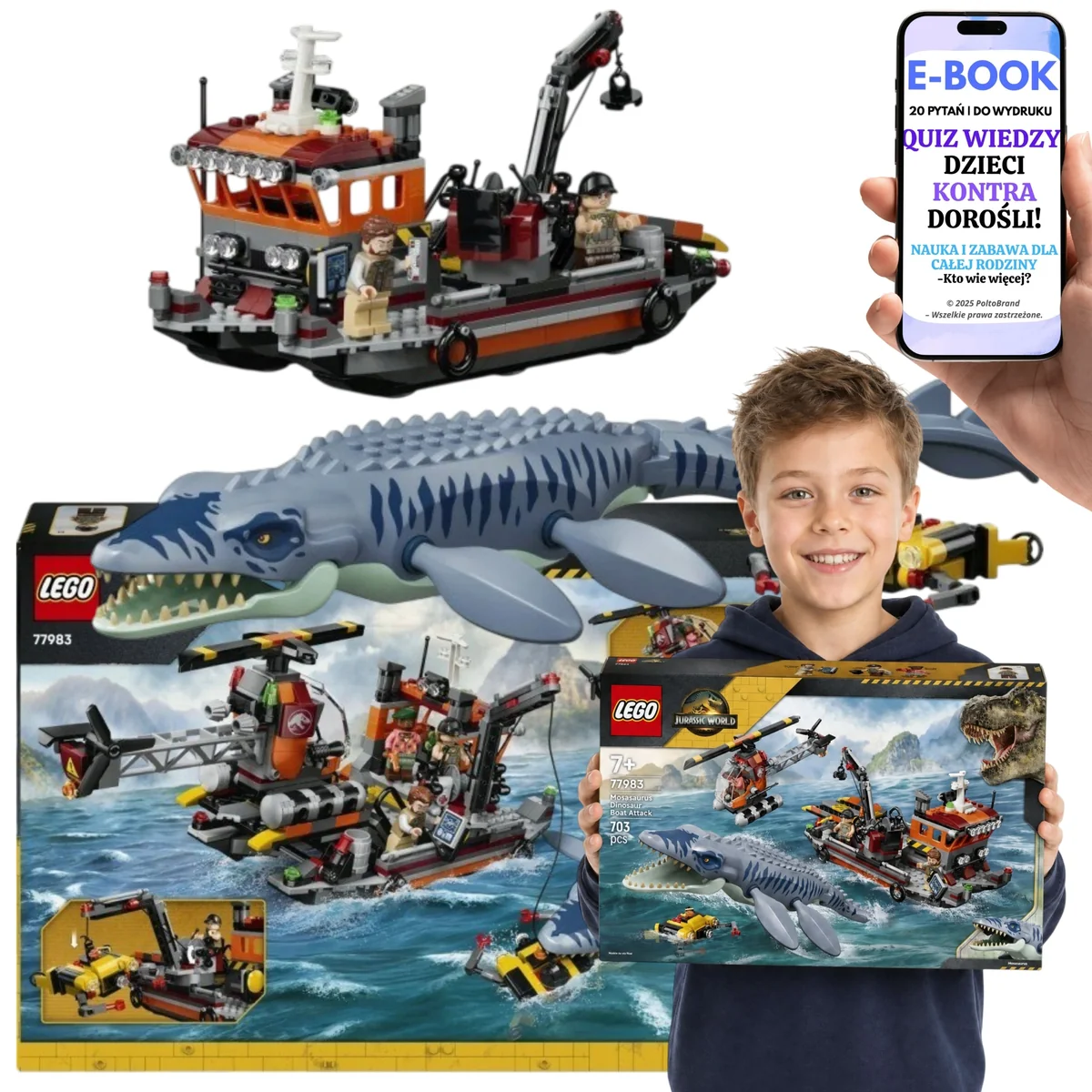 LEGO JURASSIC WORLD Atak mozazaura na łódź Na Mikołajki i Boże Narodzenie 77983 Dla Dziecka Prezent Pod Choinkę