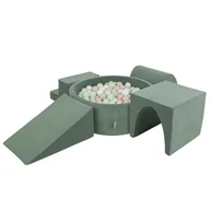 Zabawki do kąpieli - KiddyMoon Piankowy plac zabaw z piłeczkami zieleń lasu: pastelowy beż-biały-mięta basen 300/klin L/górka/tunel/schodek Zabawka plac zabaw - miniaturka - grafika 1