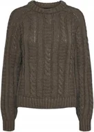 Swetry damskie - PIECES SWETER DAMSKI BRĄZOWY WARKOCZE OZDOBNE DŁUGI RĘKAW S X_A - miniaturka - grafika 1