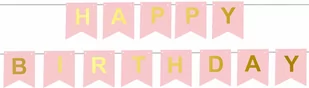 Baner flagi różowy z napisem Happy Birthday - 190 cm - 1 szt. - Dekoracje sali - miniaturka - grafika 1