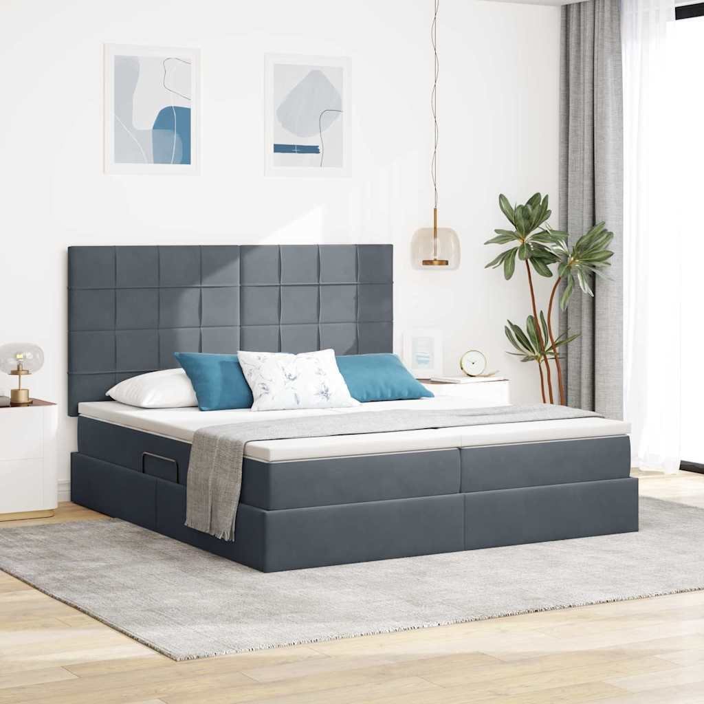 vidaXL Łóżko Ze LED Lights Ciemnoszary 200 x 200 cm Aksamit