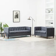Komplety wypoczynkowe - vidaXL Zestaw mebli w stylu Chesterfield, 2 szt., tkanina, szare - miniaturka - grafika 1