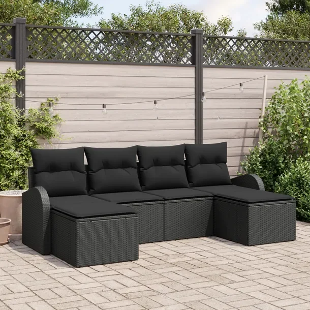 Zestaw sof ogrodowych, 6 części, polirattan, czarny, 70 cm głębokość