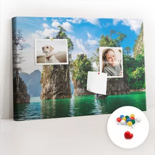 Szkolna Tablica korkowa 60x40 cm, Kolorowe Pinezki, wzór Jezioro drzewa natura - Tablice i flipcharty - miniaturka - grafika 1