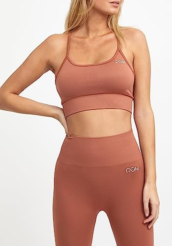Drop of Mindfulness Maya Biustonosz sportowy bezszwowy terakota z regulowanymi ramiączkami damski, chowane wstawki, Top sportowy, rdzawy czerwony biustonosz treningowy wyściełany, XS-XL