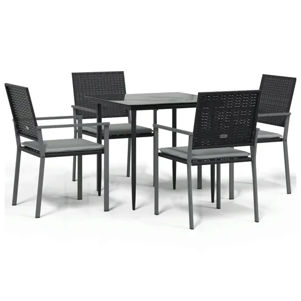 Zestaw mebli ogrodowych rattan PE czarny 1 stół 4 krzesła 80x80x74 cm