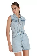 Kombinezony - Trendyol Kombinezon damski jednokolorowy dżins, NIEBIESKI, 64 - miniaturka - grafika 1