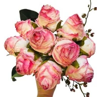 Sztuczne kwiaty - BUKIET róże sztuczne liście na dekoracje stroik wianek do wazonu święta pik - miniaturka - grafika 1