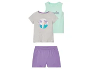 Koszulki dla dziewczynek - lupilu® Komplet dziecięcy z bawełną (t-shirt + top + spodenki) (Szary/miętowy/fioletowy, 122/128) - miniaturka - grafika 1
