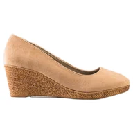 Czółenka - Goodin Lekkie Czółenka Na Koturnie beżowy - miniaturka - grafika 1